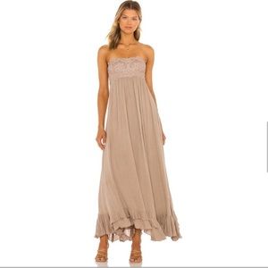 NWT Free People Adella Corset Maxi Dress Hazelnut Brown Strapless Boho Womens L